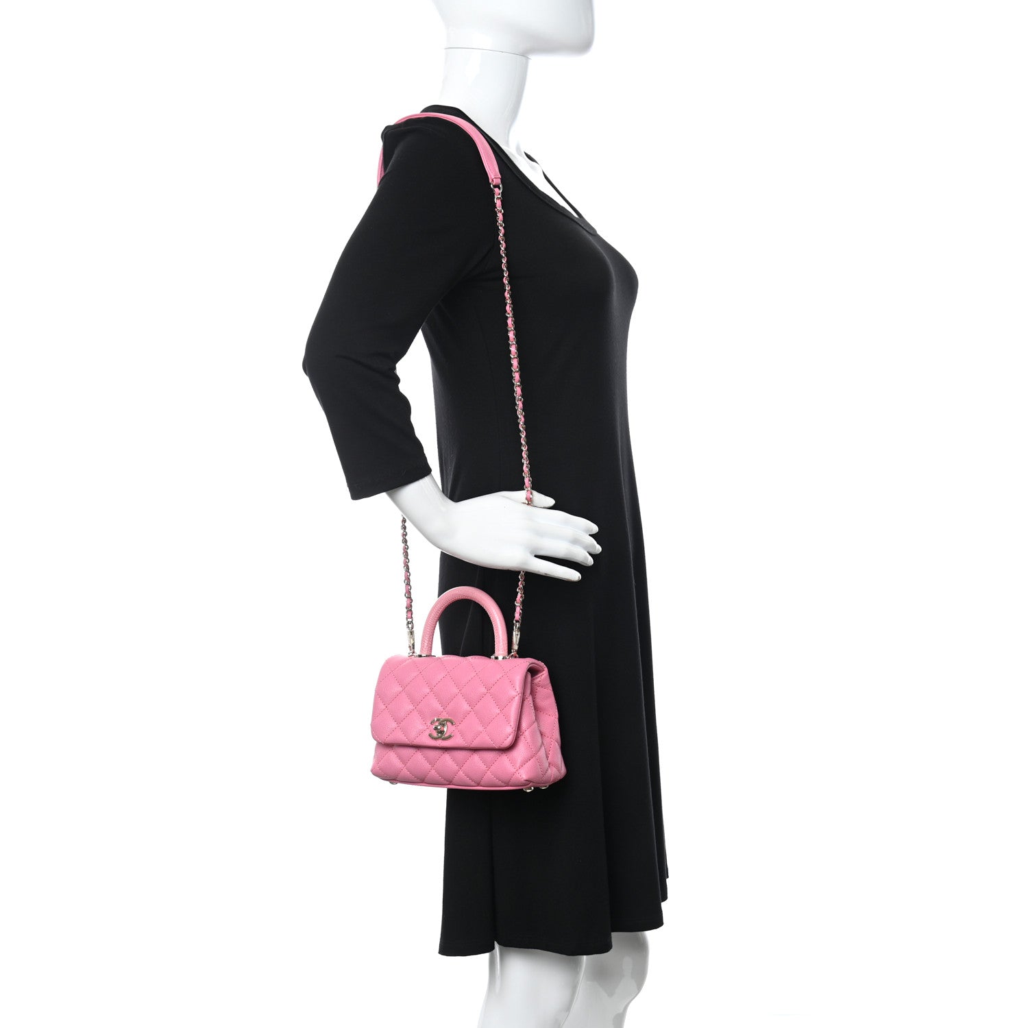 Chanel Caviar Quilted Lizard Embossed Extra Mini Coco Handle Flap Pink 2 of 10