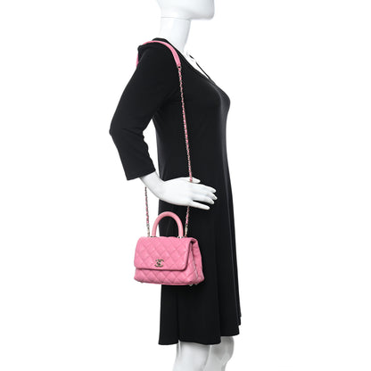 Chanel Caviar Quilted Lizard Embossed Extra Mini Coco Handle Flap Pink 2 of 10