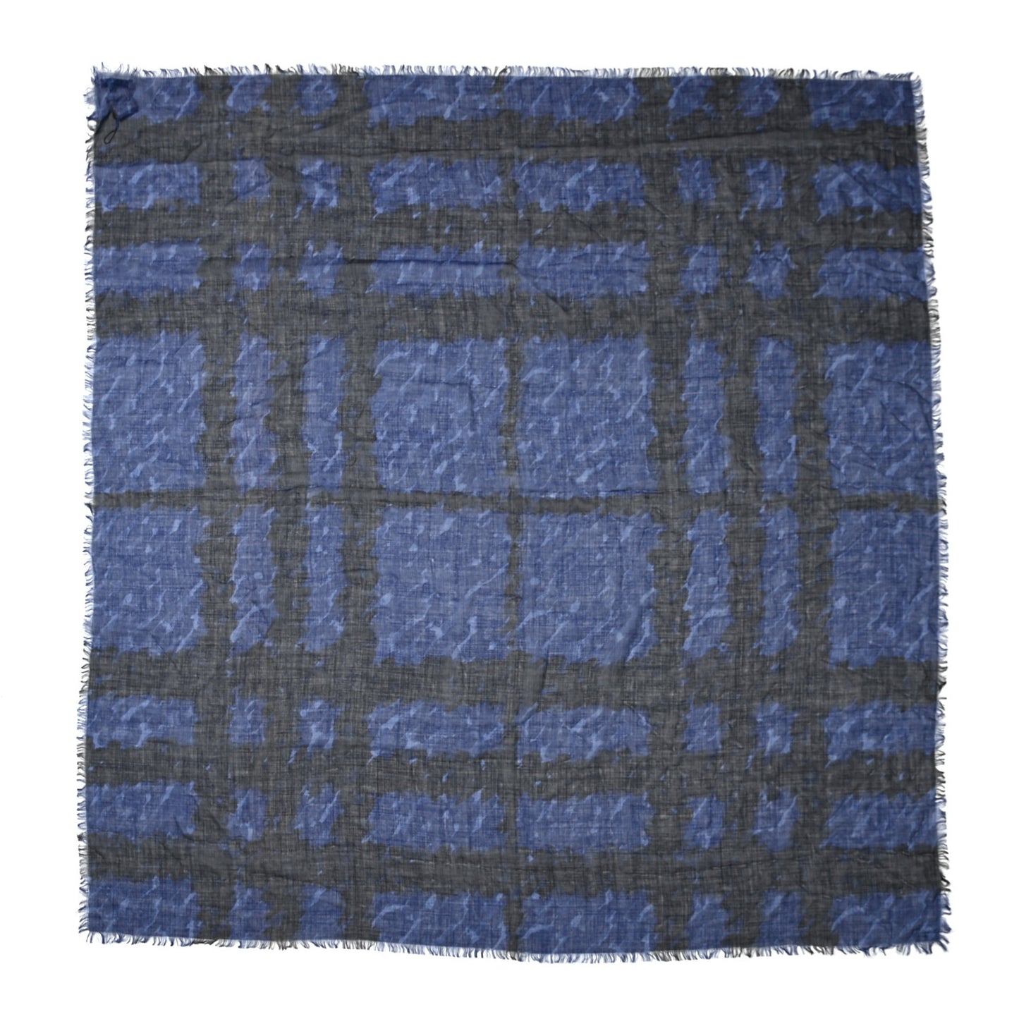 Wool Silk Gauze Giant Check Scarf Bright Indigo