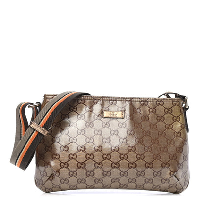 Gucci Crystal Monogram Web Small Flat Messenger Crossbody Bronze 1 of 4