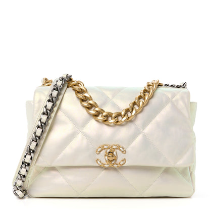 Chanel Iridescent Calfskin Quilted Large Chanel 19 Flap White 1 of 10