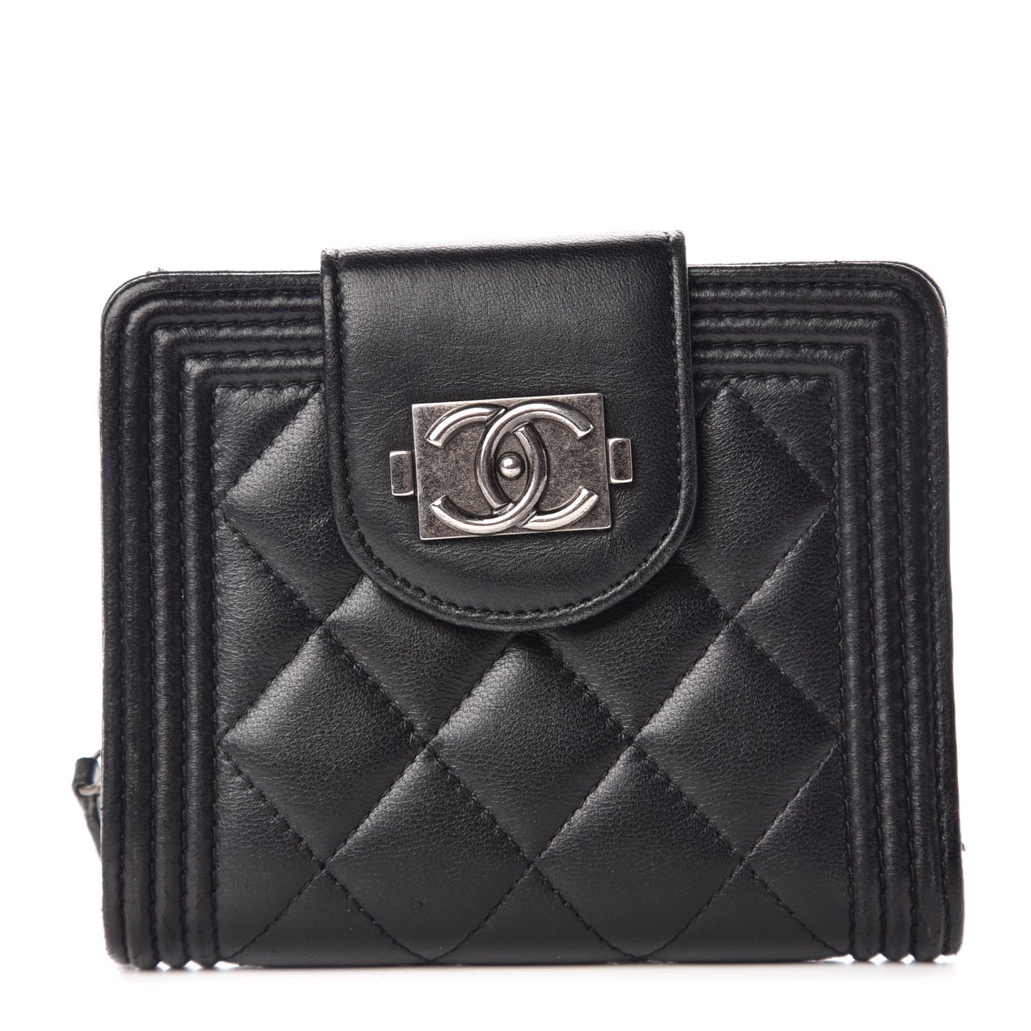Lambskin Quilted Boy Zipped Pocket Wallet Black