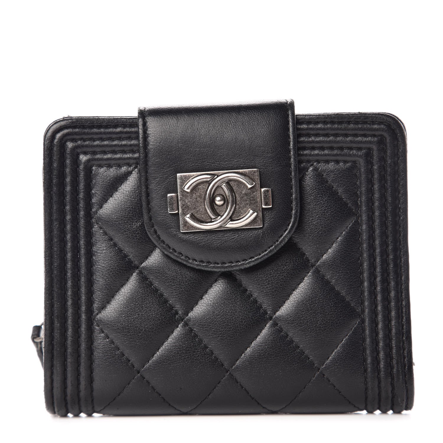 Chanel Lambskin Quilted Boy Zipped Pocket Wallet Black 1 of 9