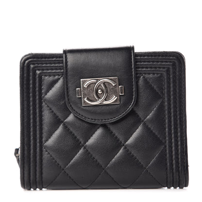 Chanel Lambskin Quilted Boy Zipped Pocket Wallet Black 1 of 9