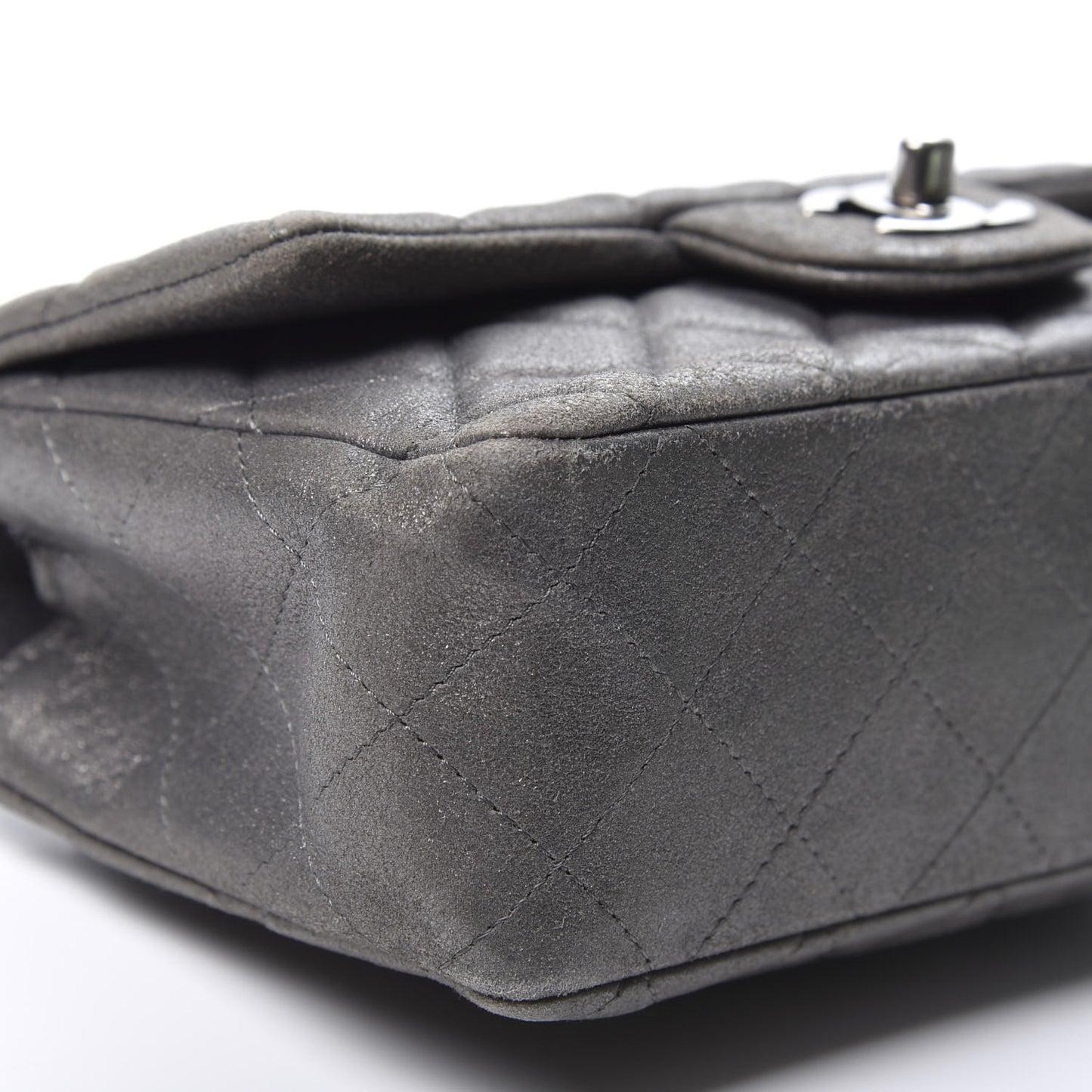 Iridescent Calfskin Quilted Mini Rectangular Flap Charcoal Grey