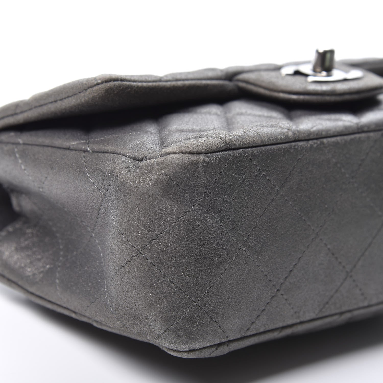 Chanel Iridescent Calfskin Quilted Mini Rectangular Flap Charcoal Grey 5 of 9