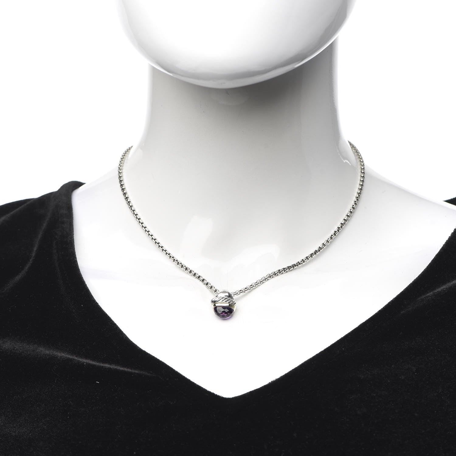 David Yurman Sterling Silver 14K Yellow Gold Amethyst 10mm Acorn Pendant Necklace 2 of 5