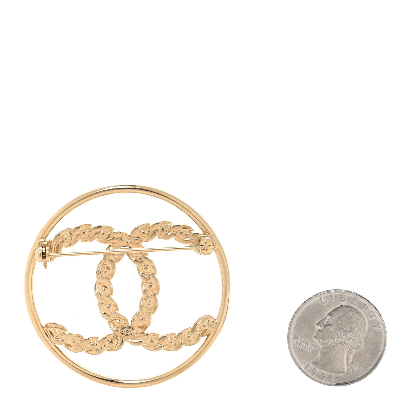 Crystal Round CC Brooch Gold
