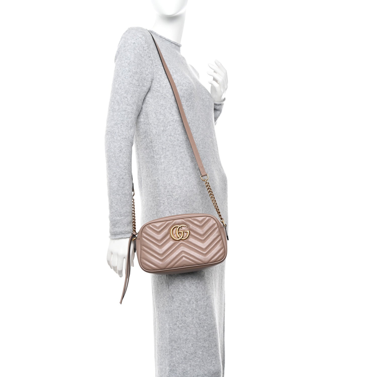 Gucci Calfskin Matelasse Small GG Marmont Chain Shoulder Bag Porcelain Rose 2 of 9