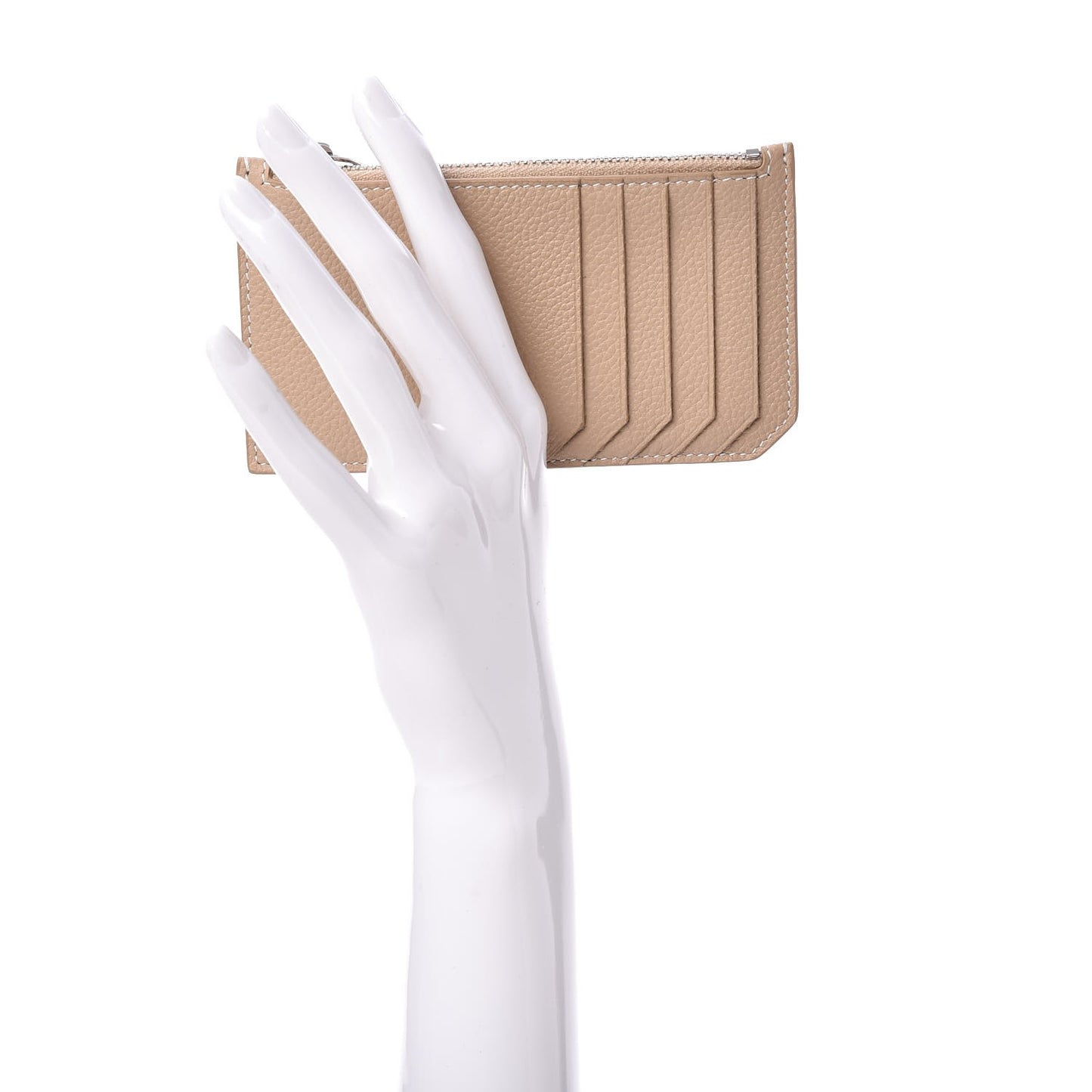 Grained Calfskin 5 Fragments Zip Pouch Card Holder Nude
