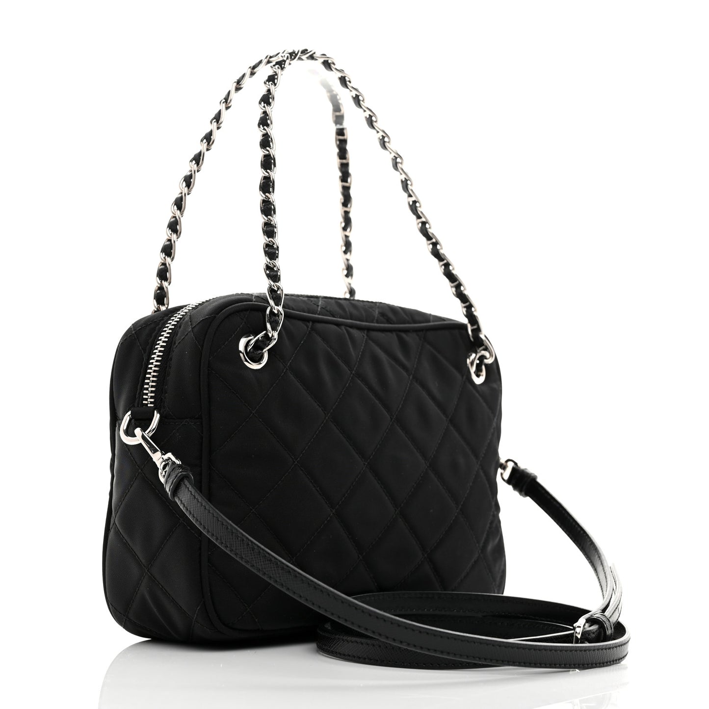 Nylon Tessuto Impuntu Quilted Bandoliera Crossbody Bag Black
