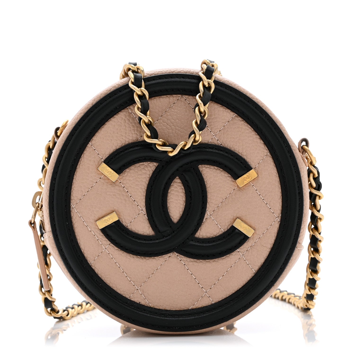Chanel Caviar Quilted Round Filigree Crossbody Beige Black 1 of 10