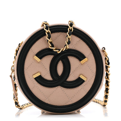 Chanel Caviar Quilted Round Filigree Crossbody Beige Black 1 of 10