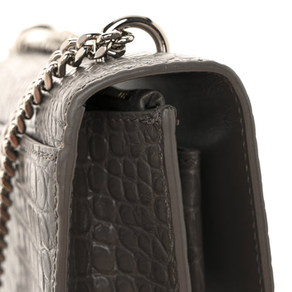 Saint Laurent Calfskin Crocodile Embossed Monogram Sunset Chain Wallet Fog 12 of 14