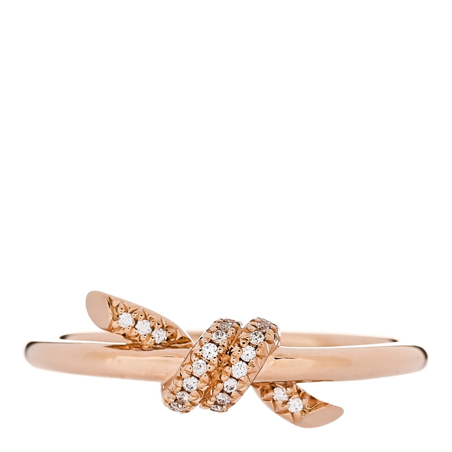 Tiffany 18K Rose Gold Diamond Small Knot Ring 55 7.25 1 of 5