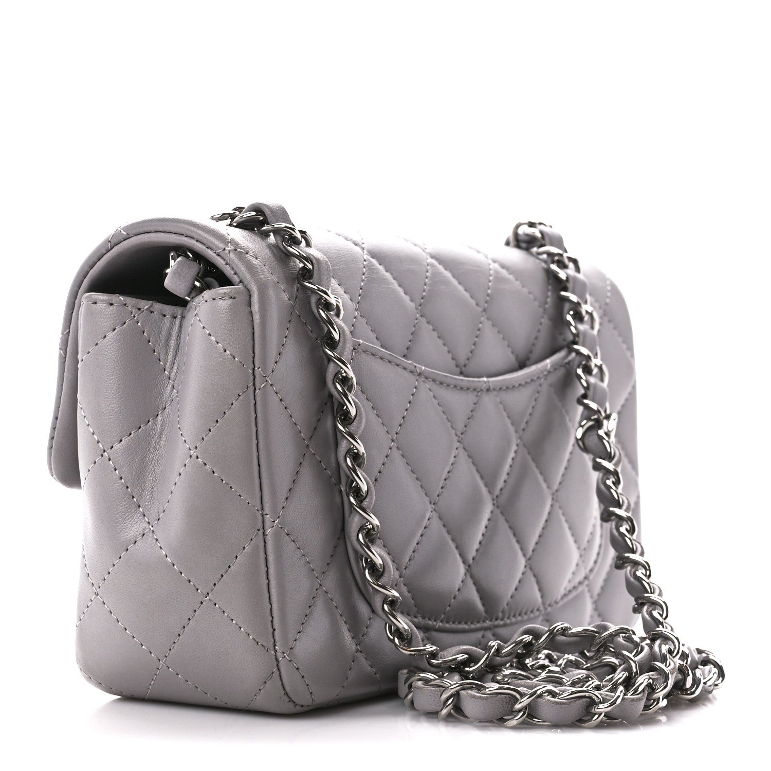 Chanel Lambskin Quilted Mini Rectangular Flap Grey 3 of 12