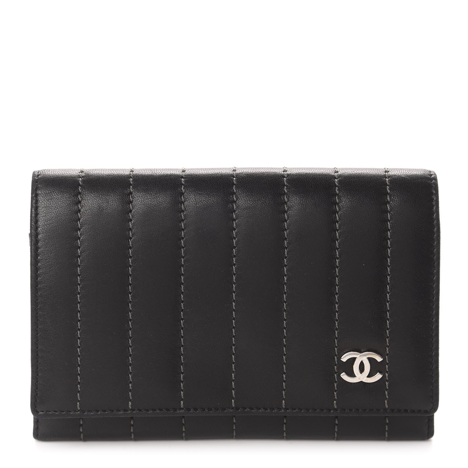 Chanel Lambskin Vertical Quilted Mademoiselle Compact Wallet Black 1 of 10