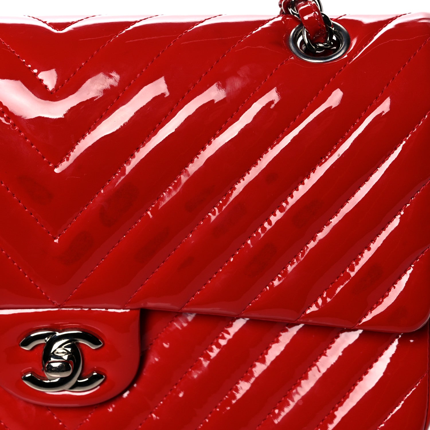Chanel Patent Chevron Quilted Medium Double Flap Red 18 of 20