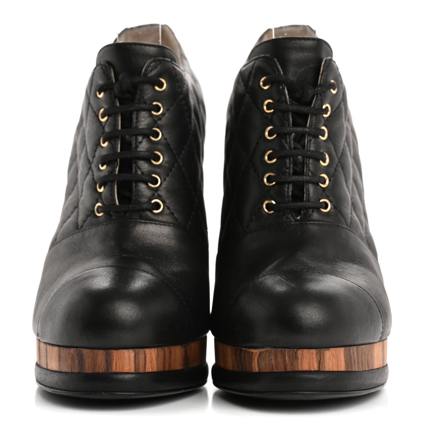 Lambskin Quilted Cap Toe Lace Up Booties 36 Black