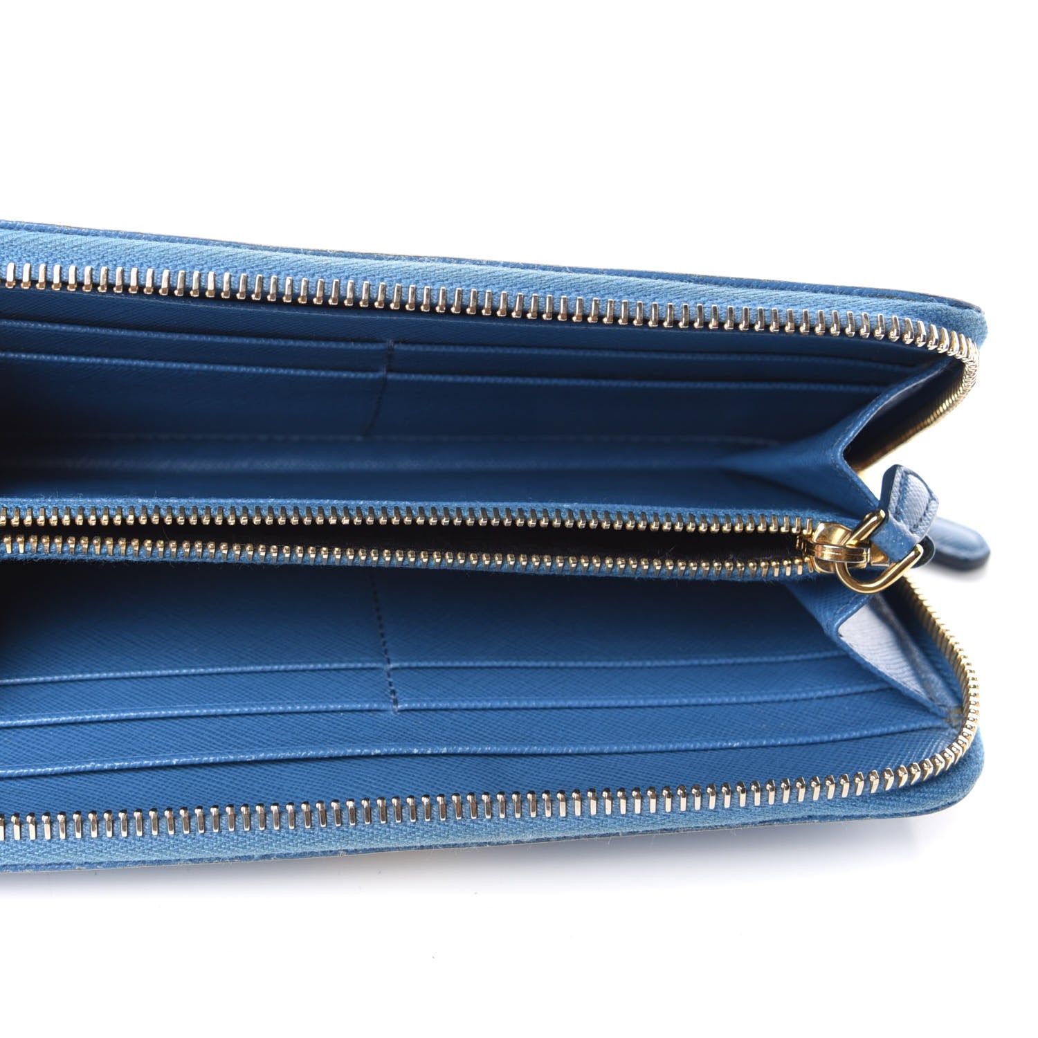 Prada Saffiano Metal Zip Around Wallet Blue 5 of 6