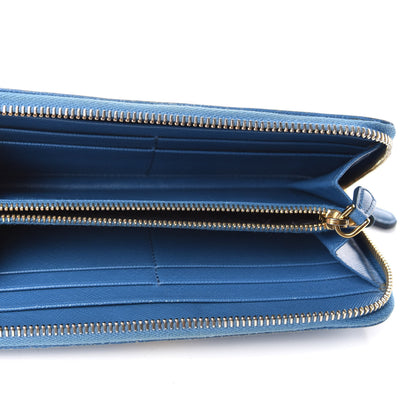 Prada Saffiano Metal Zip Around Wallet Blue 5 of 6