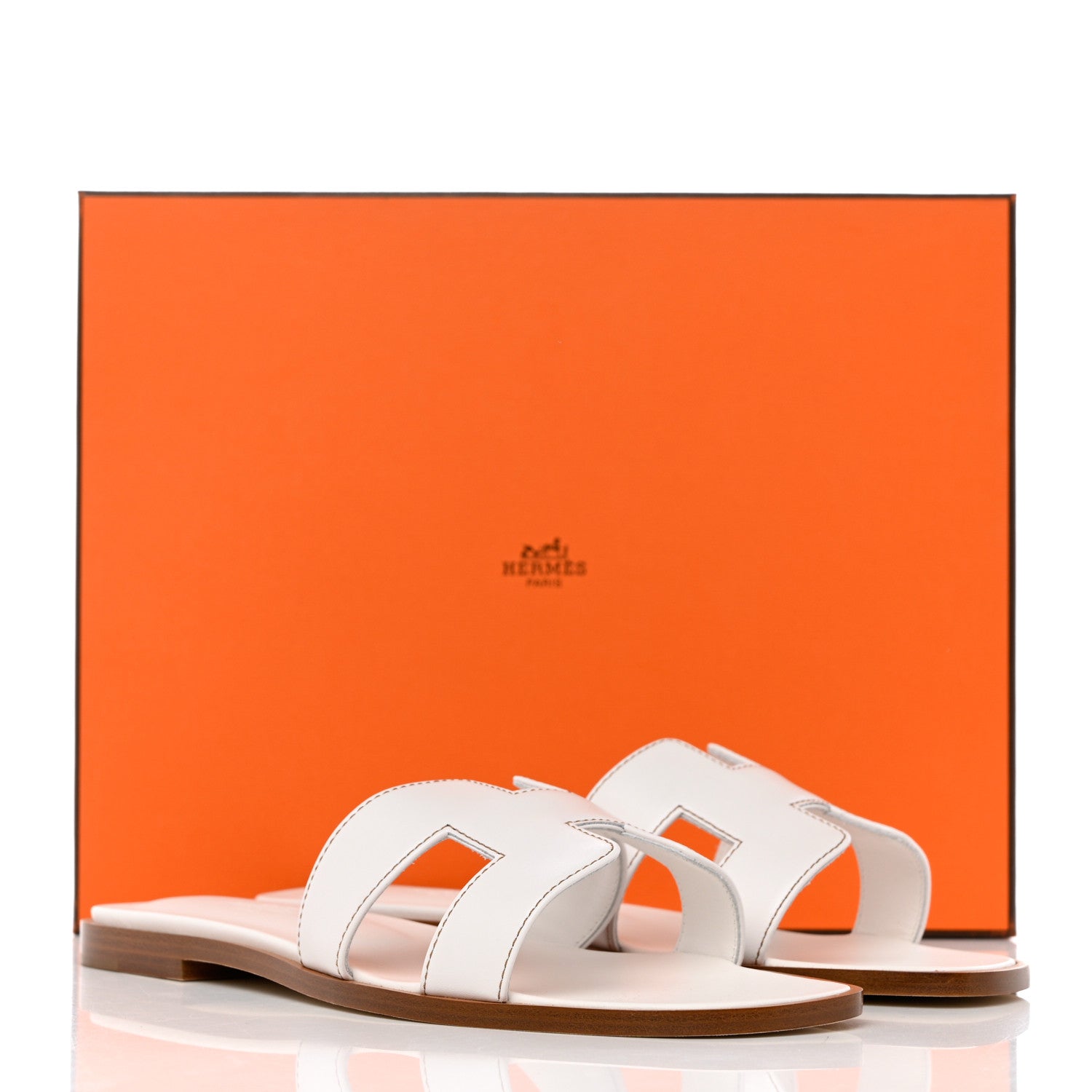 Hermes Box Calfskin Oran Sandals 38 White 9 of 9