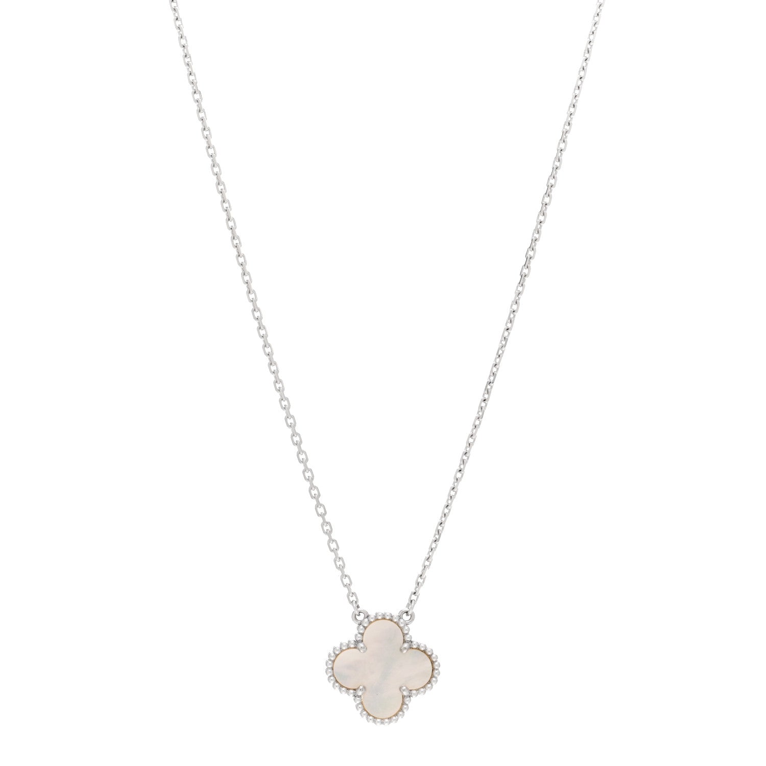Van Cleef & Arpels 18K White Gold Mother Of Pearl Vintage Alhambra Pendant Necklace 1 of 5
