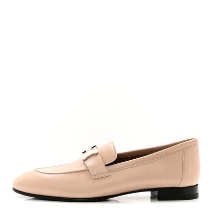 Hermes Goatskin Womens Paris Loafers 37.5 Beige Nude 1 of 9