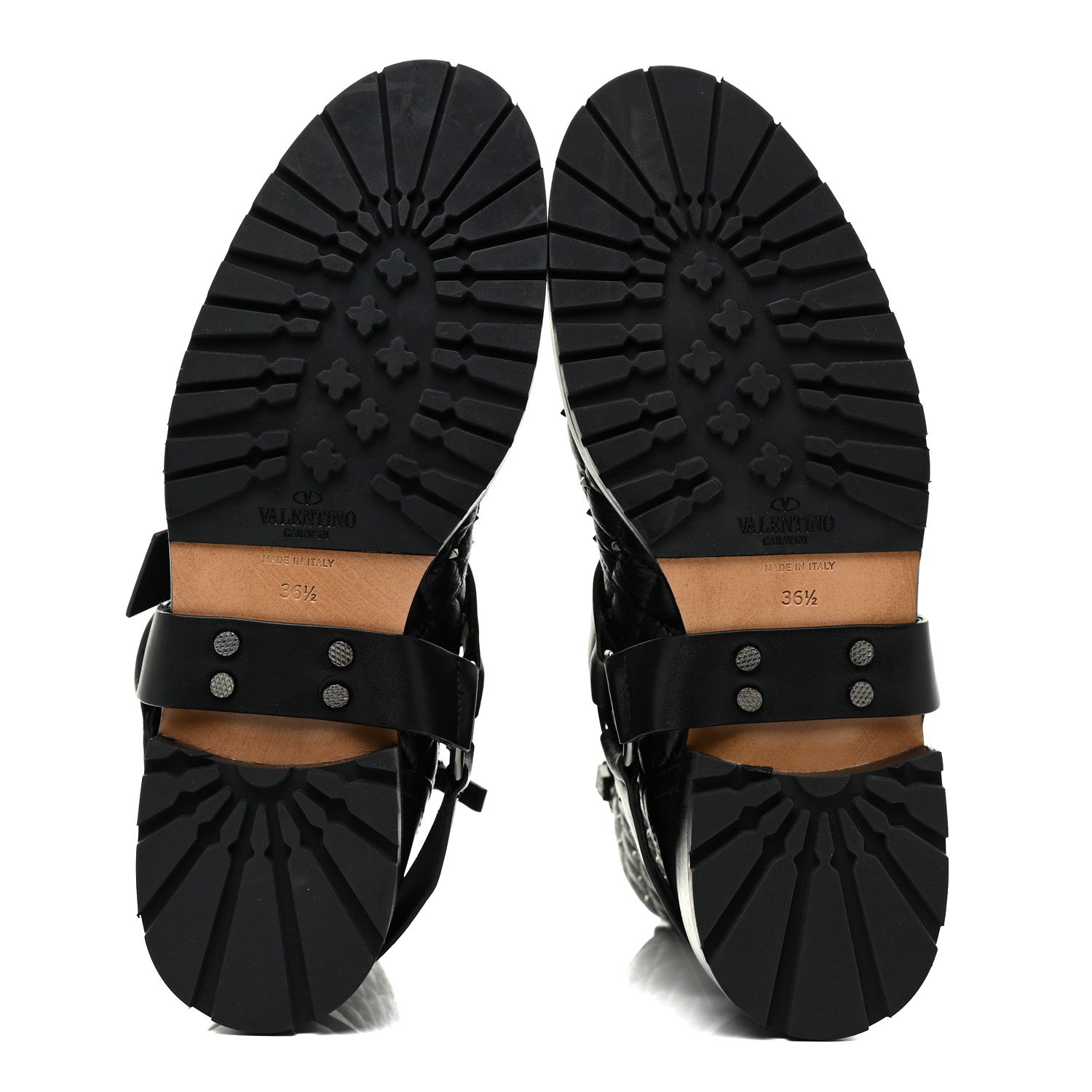 Valentino Garavani Crackled Lambskin Rockstud Spike 20mm Combat Boots 36.5 Black 6 of 11