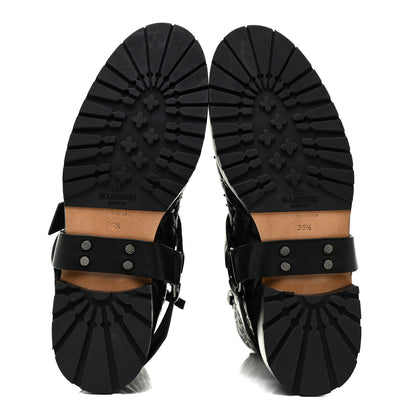 Valentino Garavani Crackled Lambskin Rockstud Spike 20mm Combat Boots 36.5 Black 6 of 11