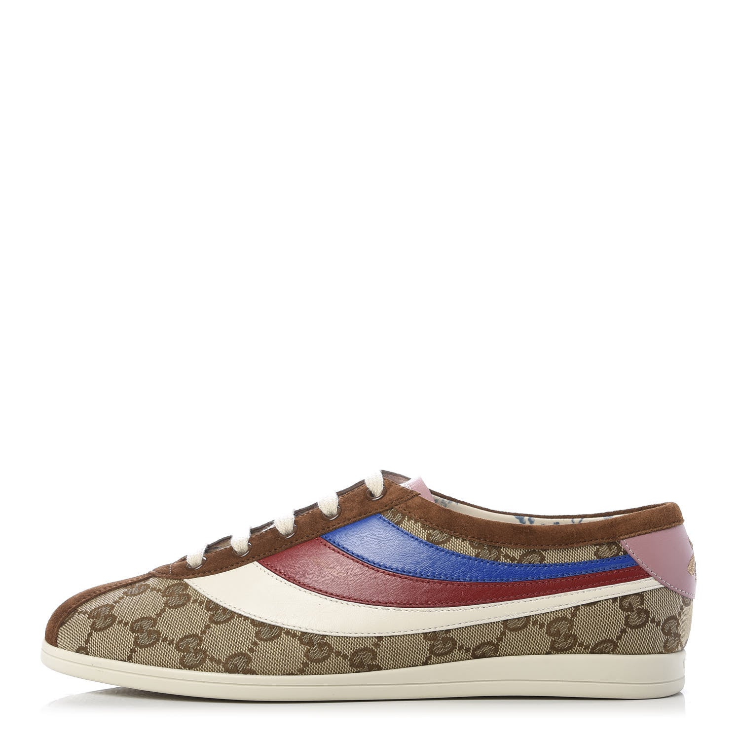 Gucci Suede Monogram Web Womens Falacer Sneakers 40 Nocciola Beige Mystic White Hibiscus Red 1 of 9