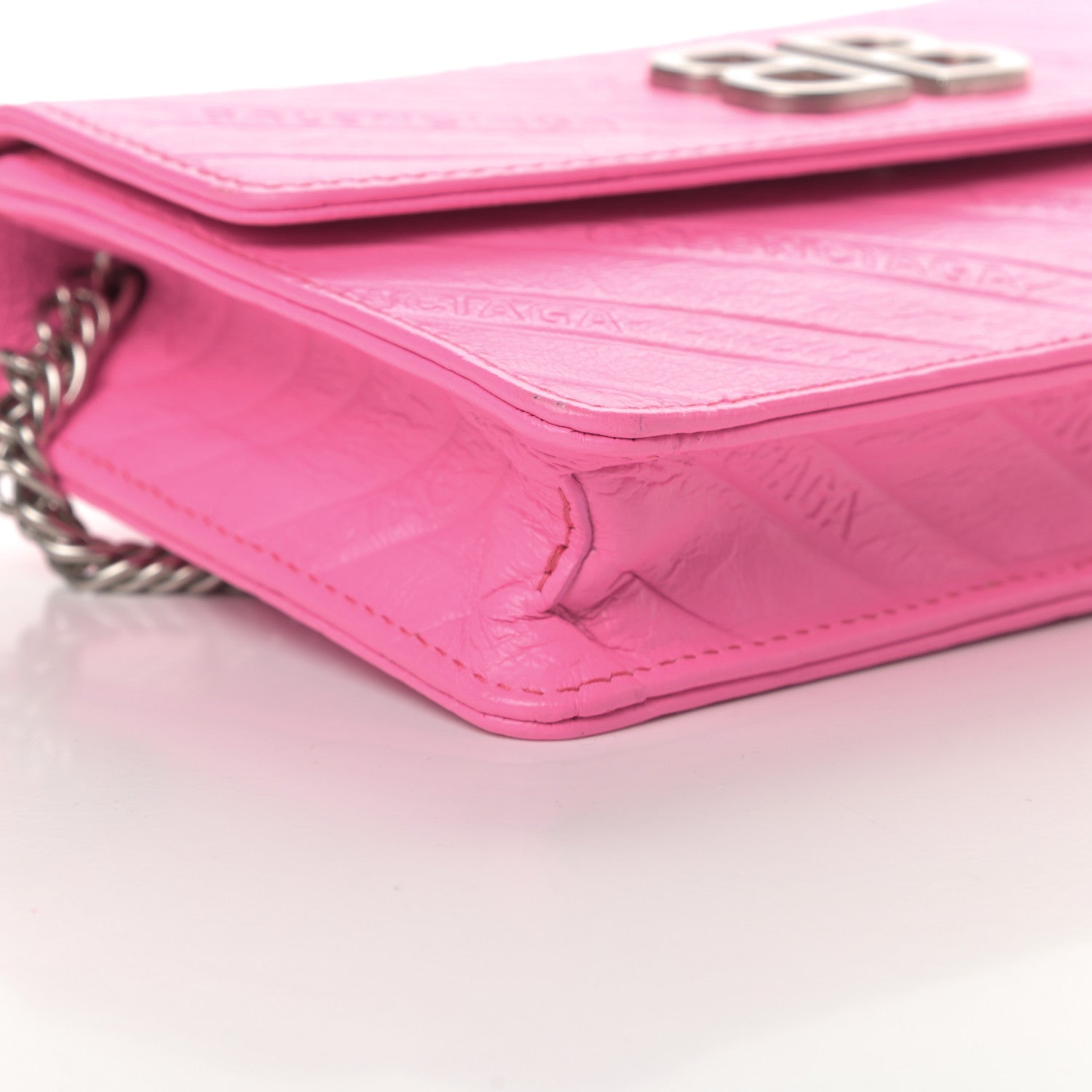 Balenciaga Shiny Goatskin Logo Embossed BB Wallet On Chain Acid Pink 9 of 11