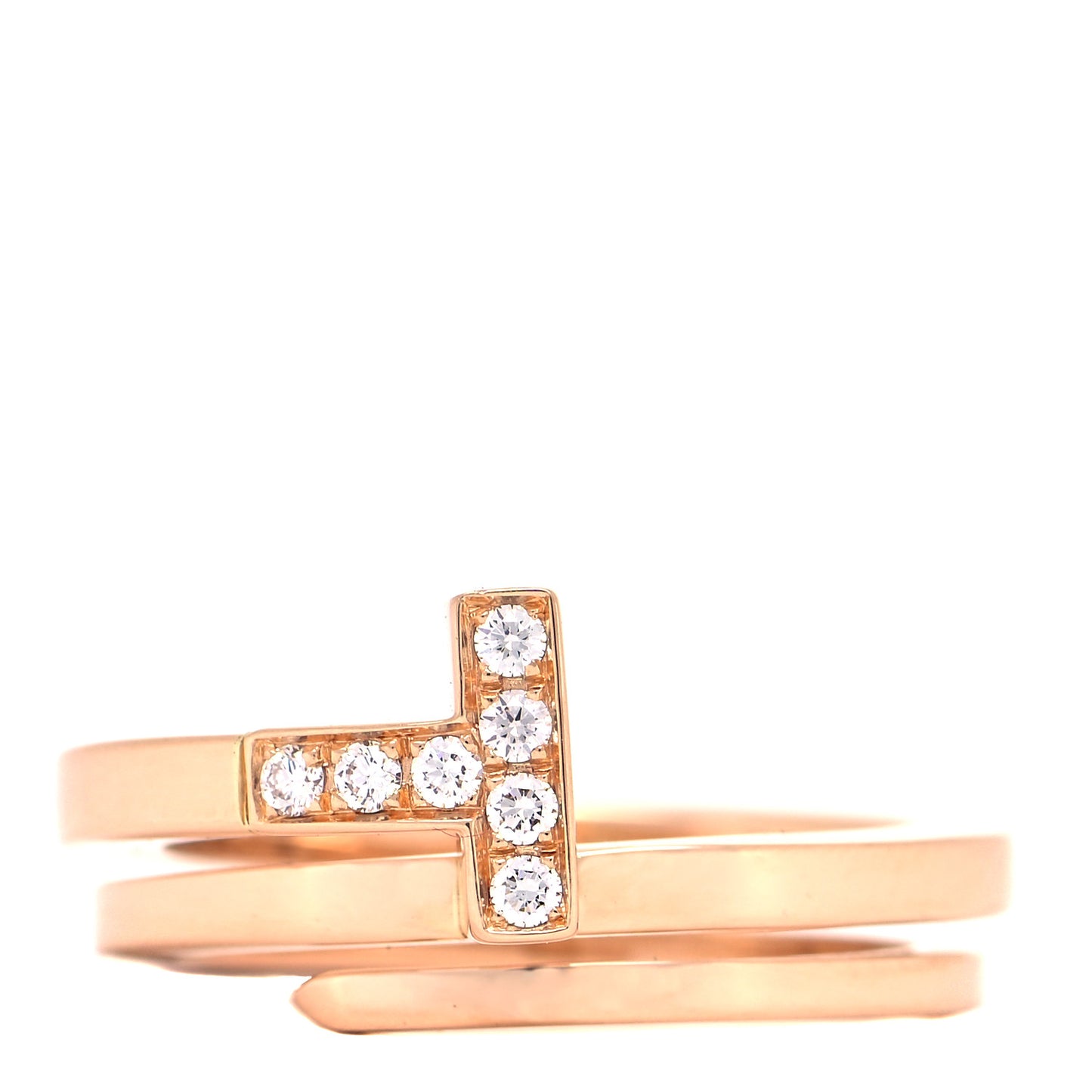 18K Rose Gold Diamond T Square Wrap Ring 54 6.75
