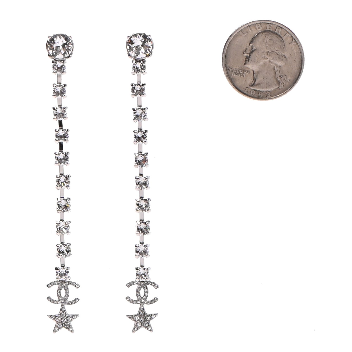 Crystal Starfall Drop Long CC Earrings Silver