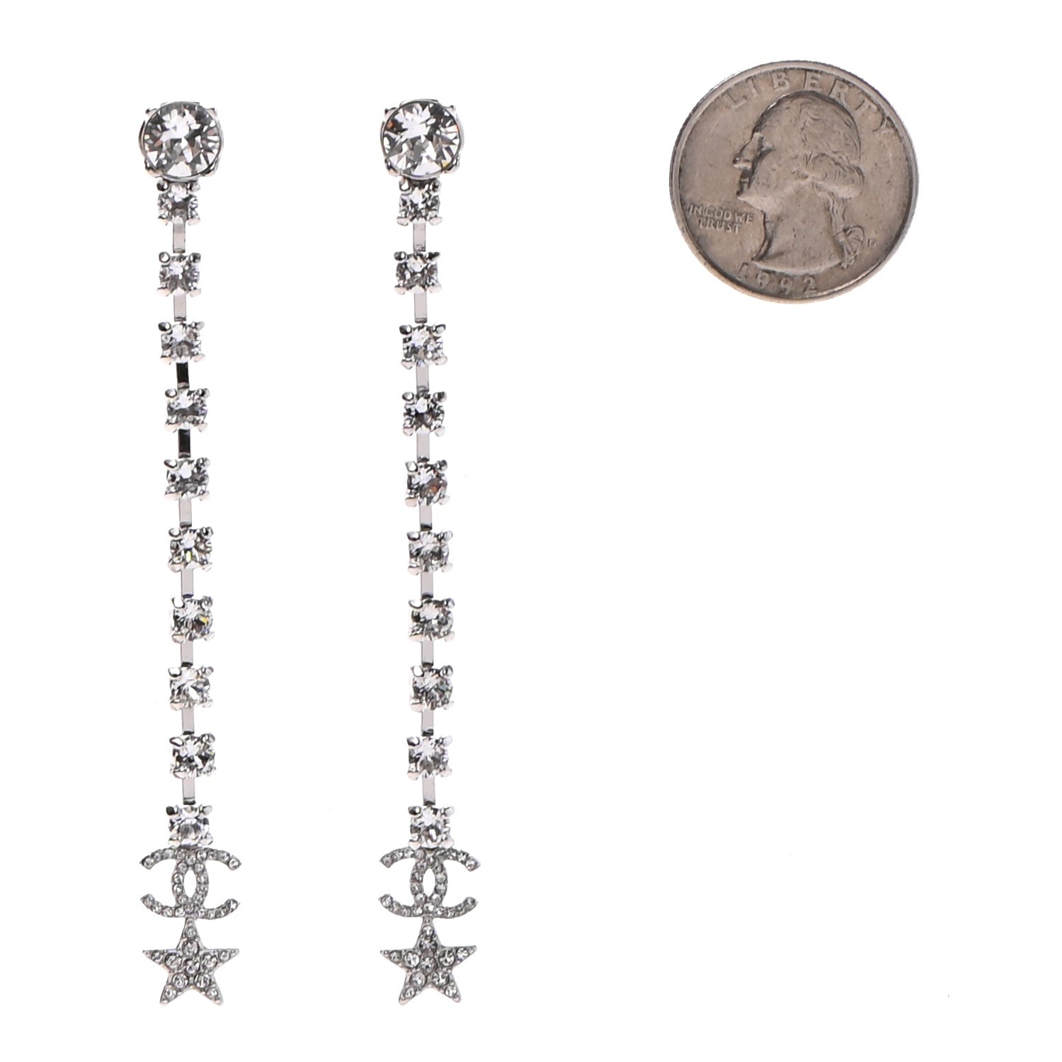 Chanel Crystal Starfall Drop Long CC Earrings Silver 2 of 4
