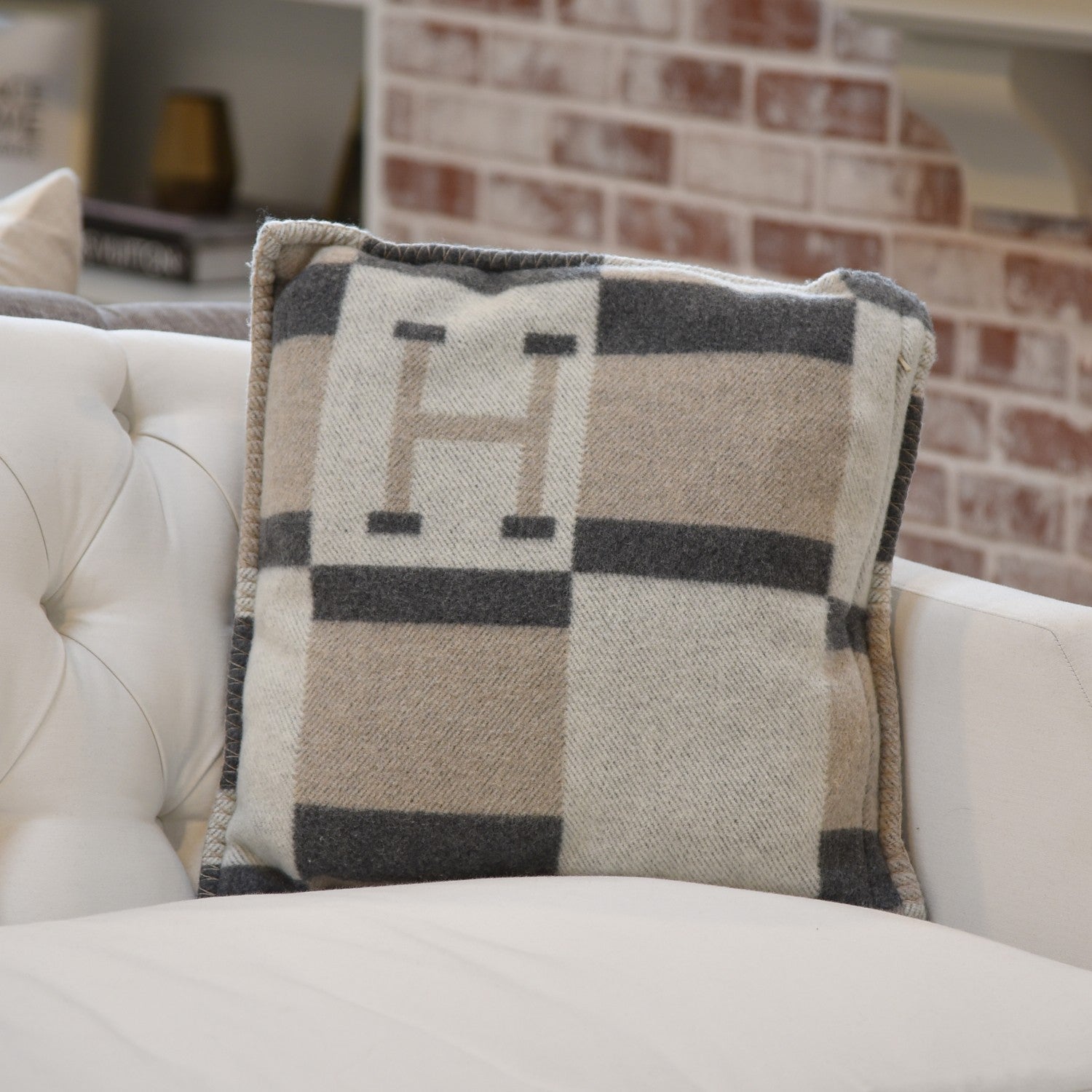 Hermes Wool Cashmere Avalon Bayadere Pillow PM Galet Ecru 2 of 6