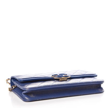 Chanel Iridescent Lambskin Quilted Wallet on Chain WOC Blue 4 of 11