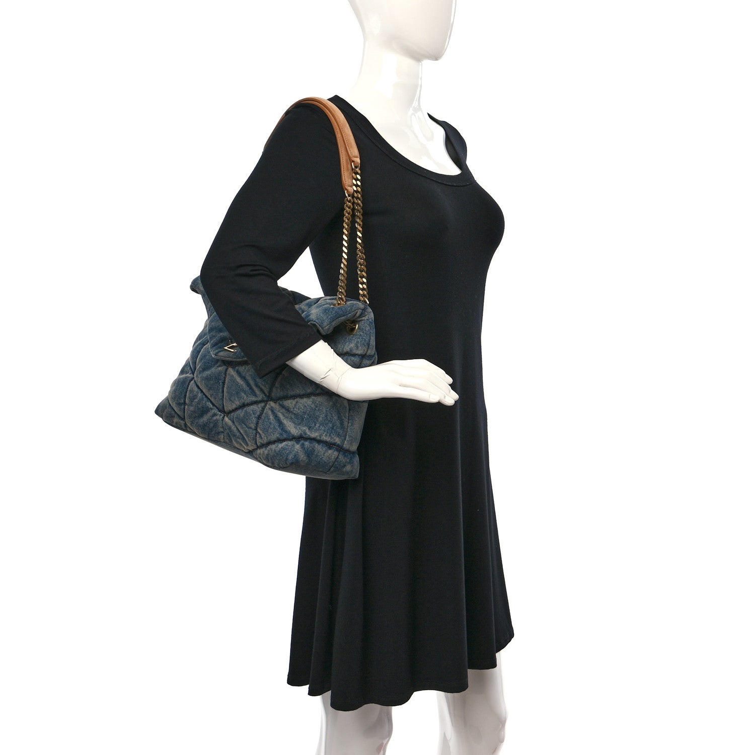 Saint Laurent Denim Quilted Medium Loulou Puffer Monogram Chain Satchel Blue Cinnamon 2 of 11