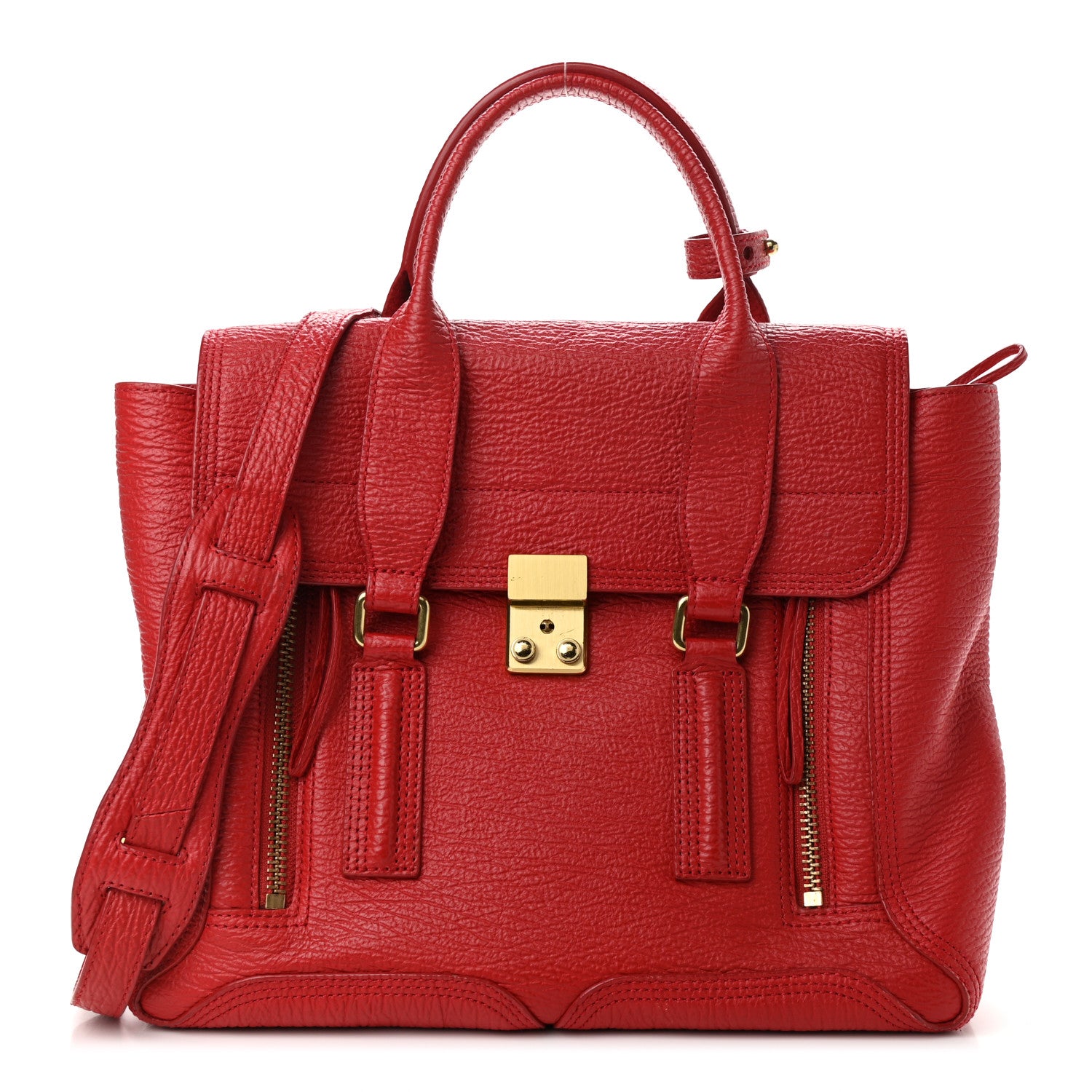 3.1 Phillip Lim Textured Calfskin Medium Pashli Satchel Red 1 of 11