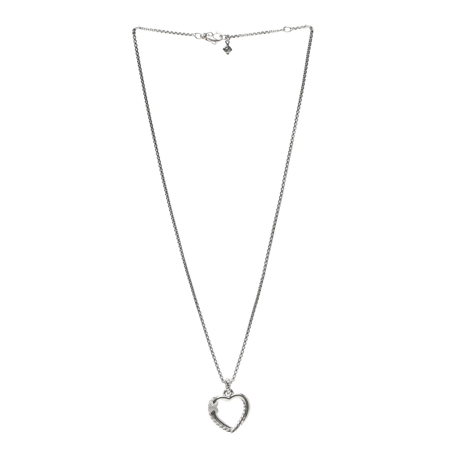 David Yurman Sterling Silver Diamond Petite X Heart Necklace 3 of 5