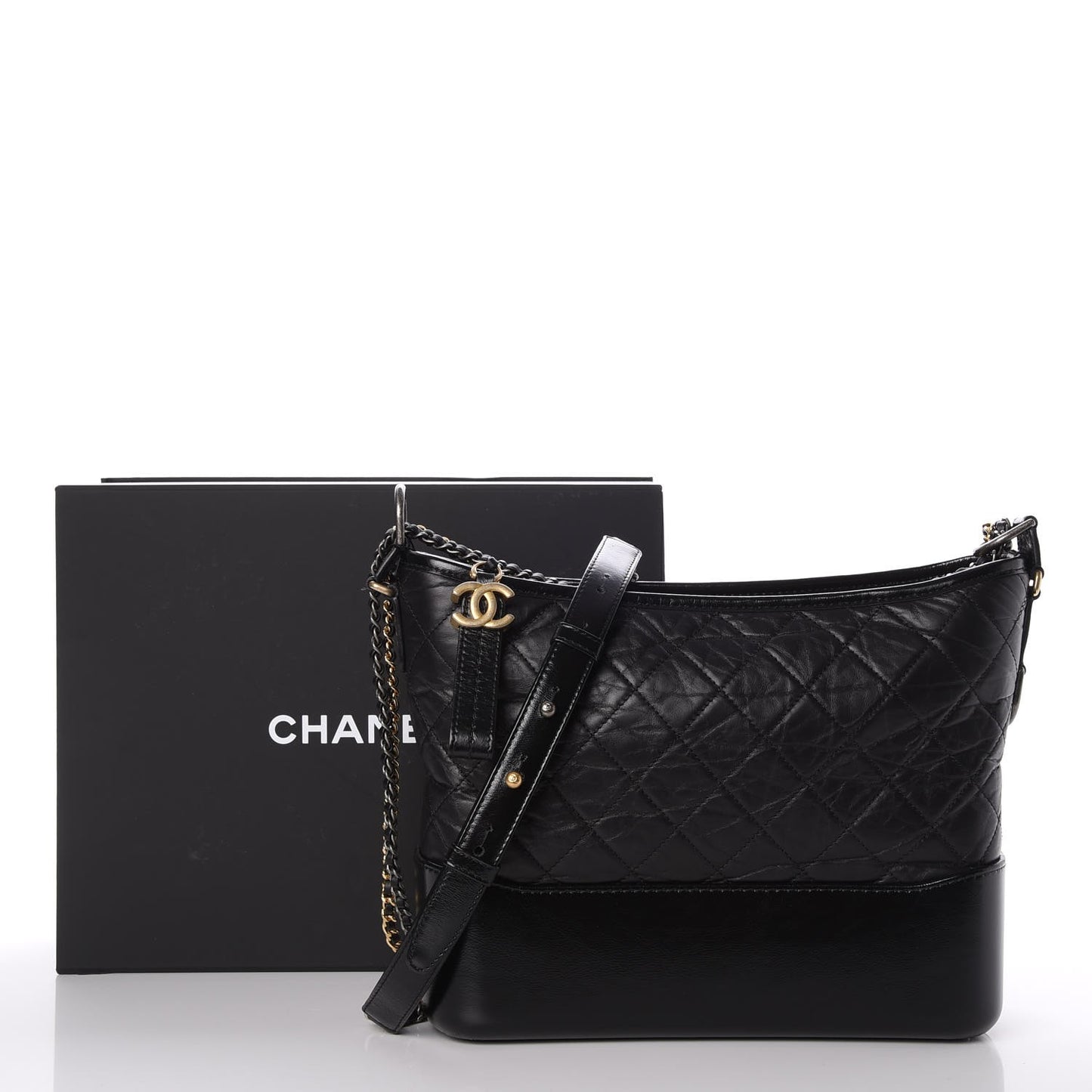 Aged Calfskin Quilted Medium Gabrielle Hobo Black