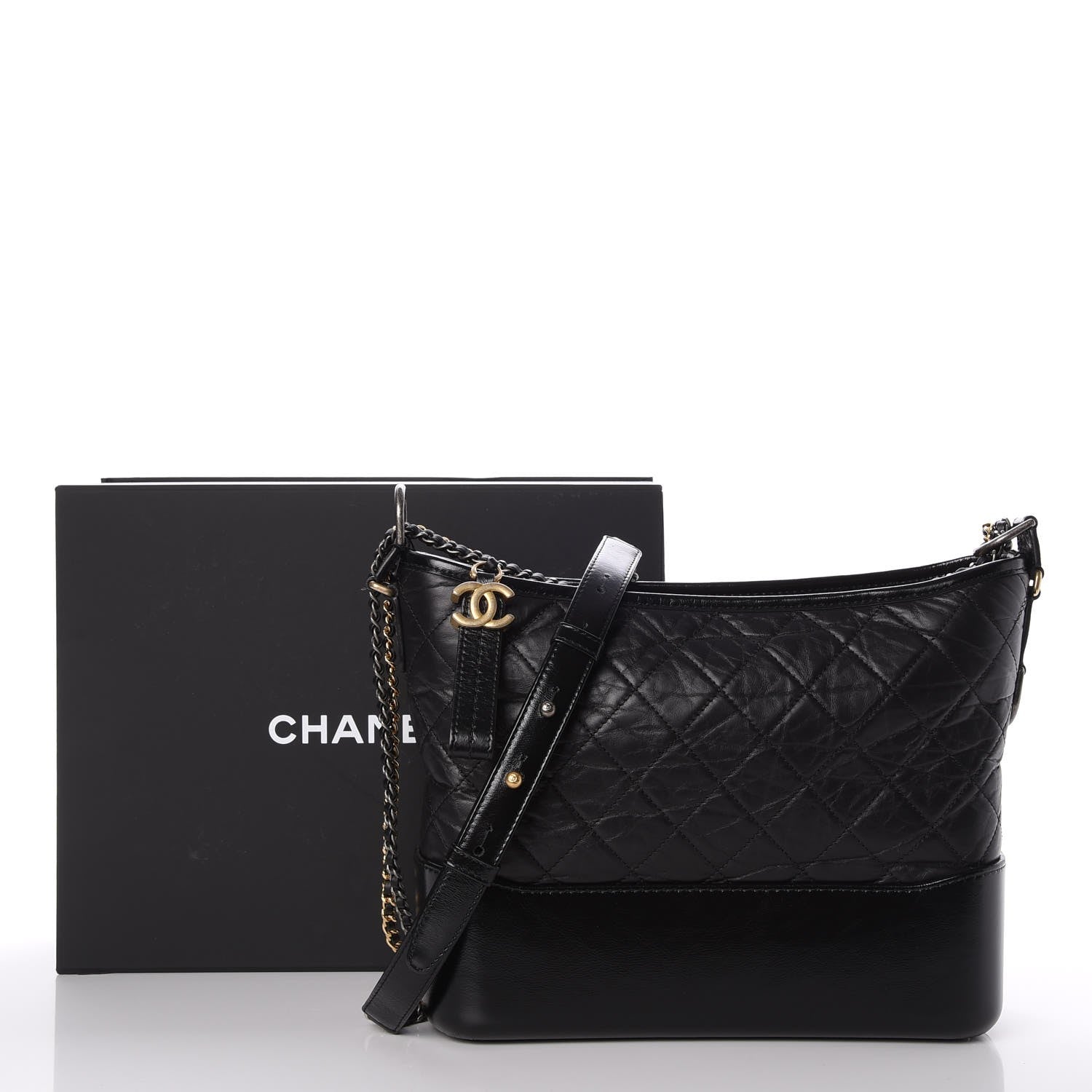 Chanel Aged Calfskin Quilted Medium Gabrielle Hobo Black 9 of 9