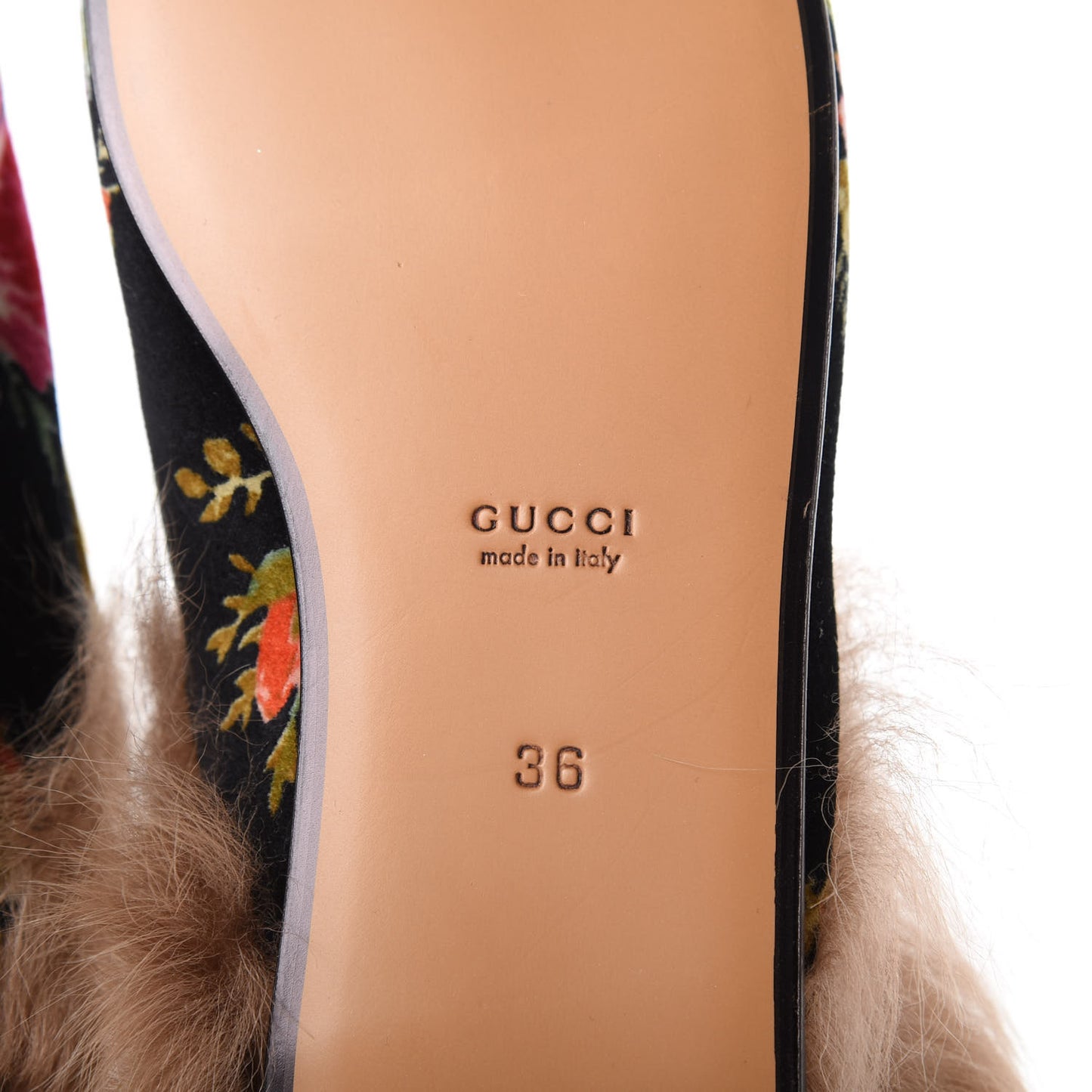 Velvet Fur Floral Womens Princetown Slippers 36 Black