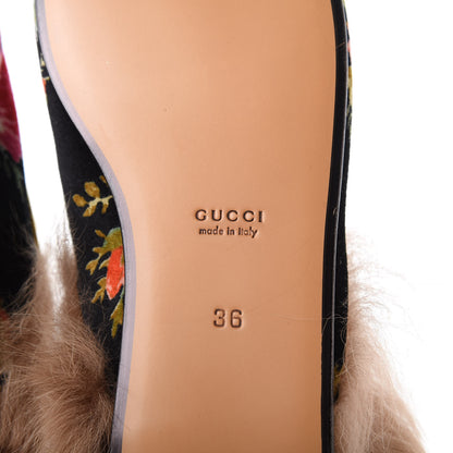 Gucci Velvet Fur Floral Womens Princetown Slippers 36 Black 6 of 10