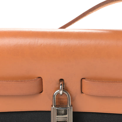Hermes Toile Vache Calfskin Herbag 30 PM Black Natural 15 of 21