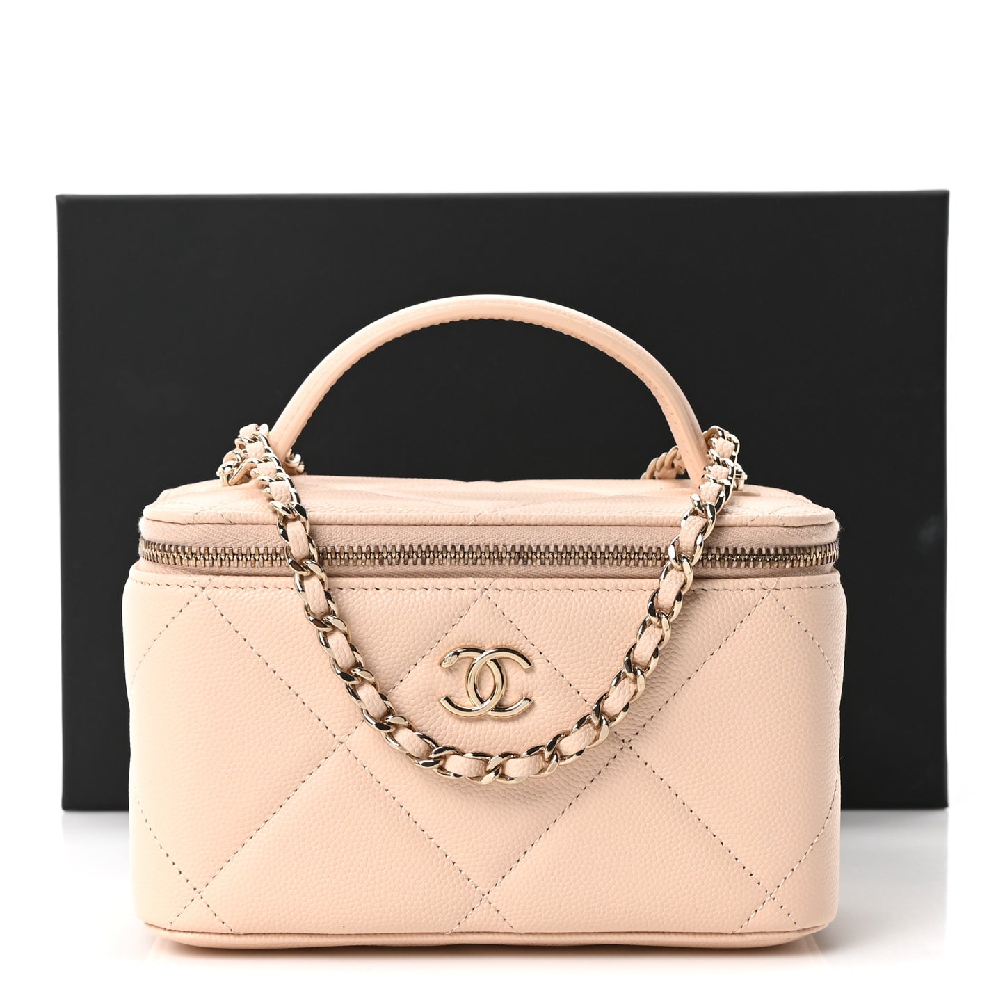 Caviar Quilted Top Handle Long Vanity Beige