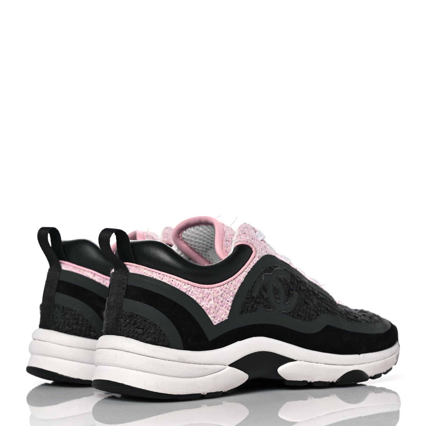 Tweed Suede Calfskin CC Sneakers 35.5 Gray Pink