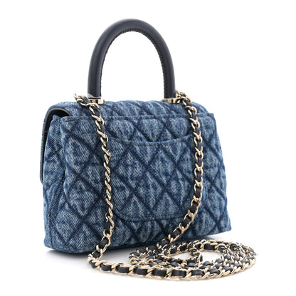 Chanel Washed Denim Quilted Coco Handle Clutch With Chain Blue 3 of 11
