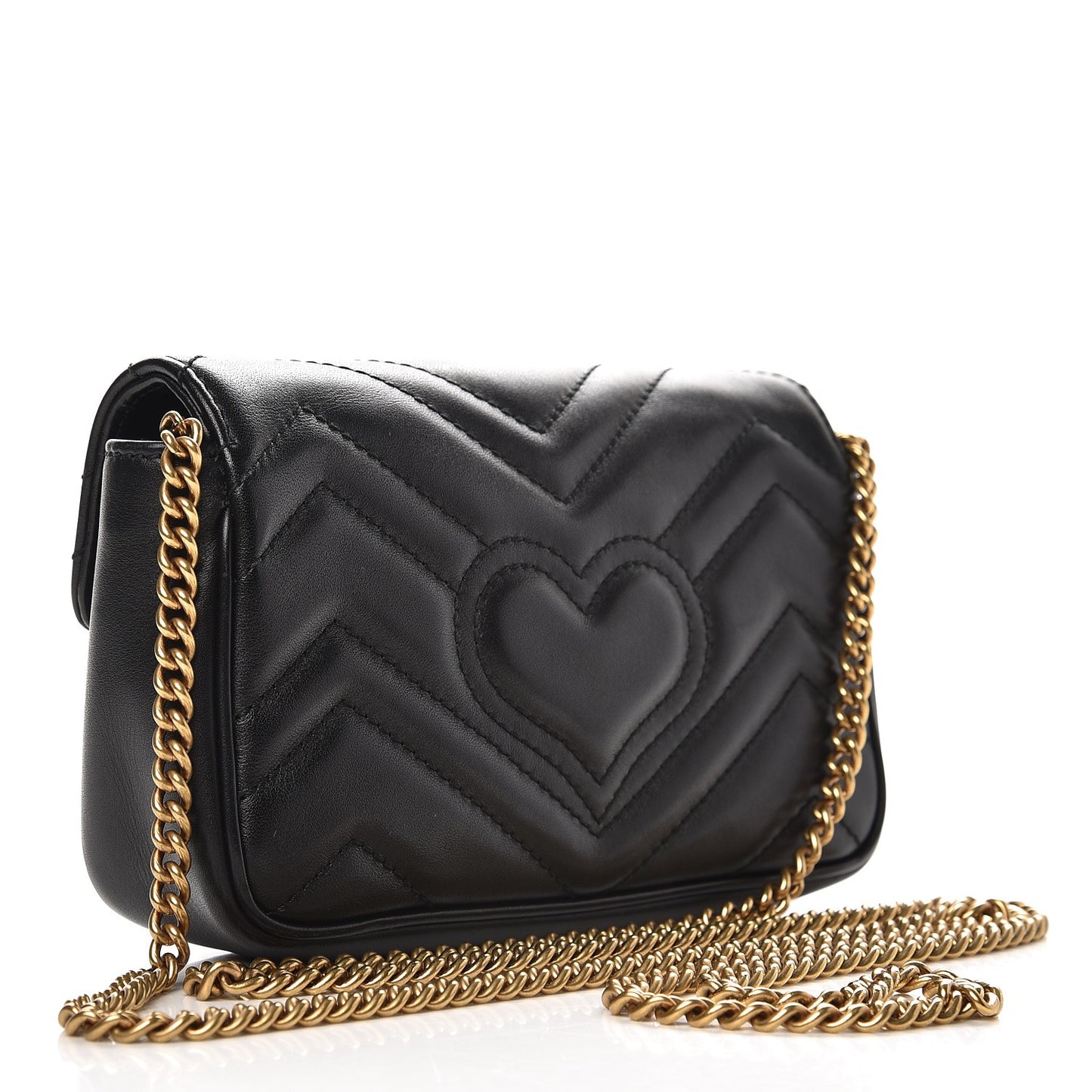 Calfskin Matelasse Super Mini GG Marmont Shoulder Bag Black