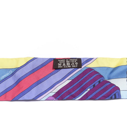 Hermes Silk Sangles En Zigzag Twilly Bleu Mauve Jaune 2 of 4